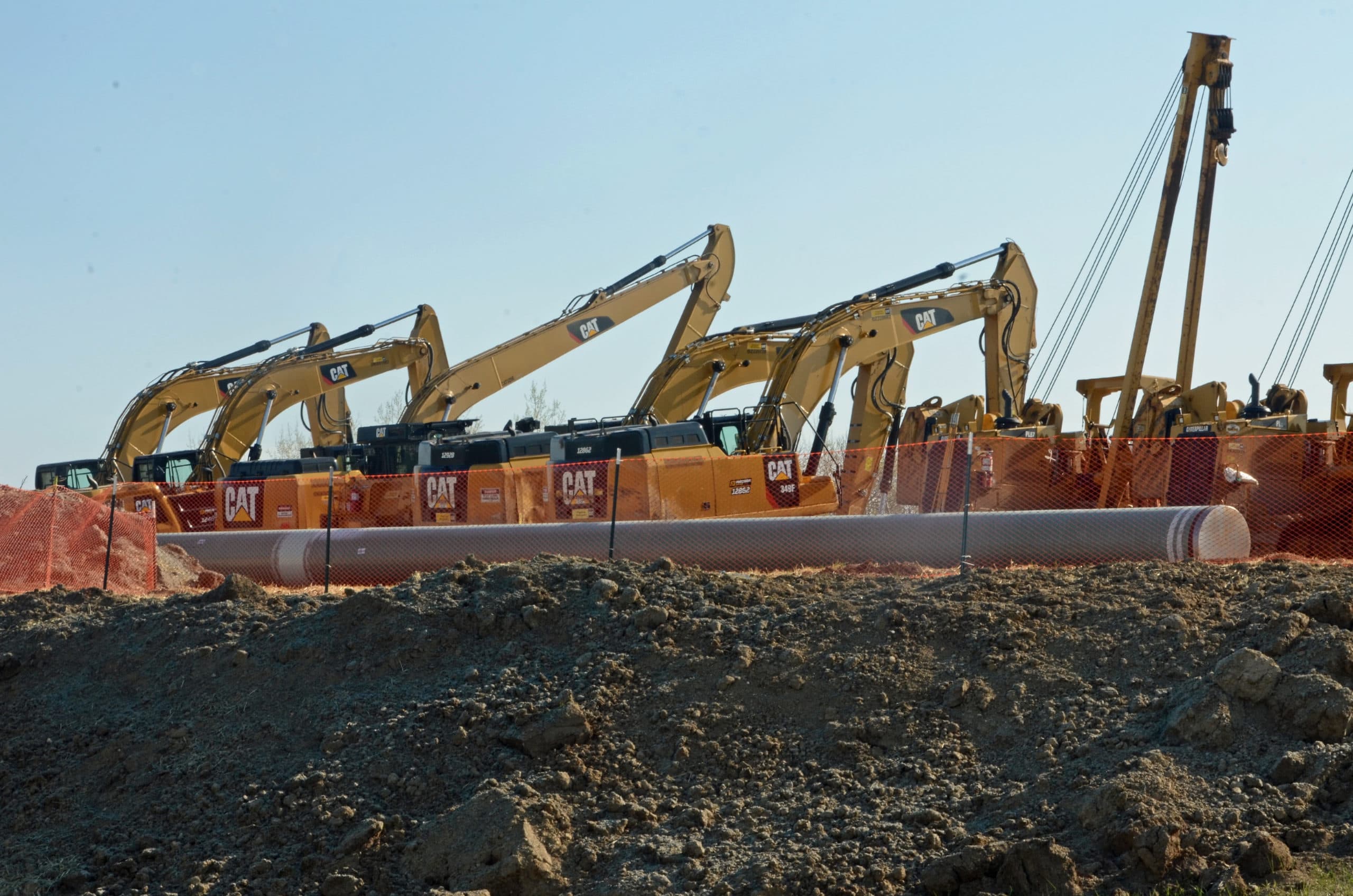 Construction equipment at a secured worksite