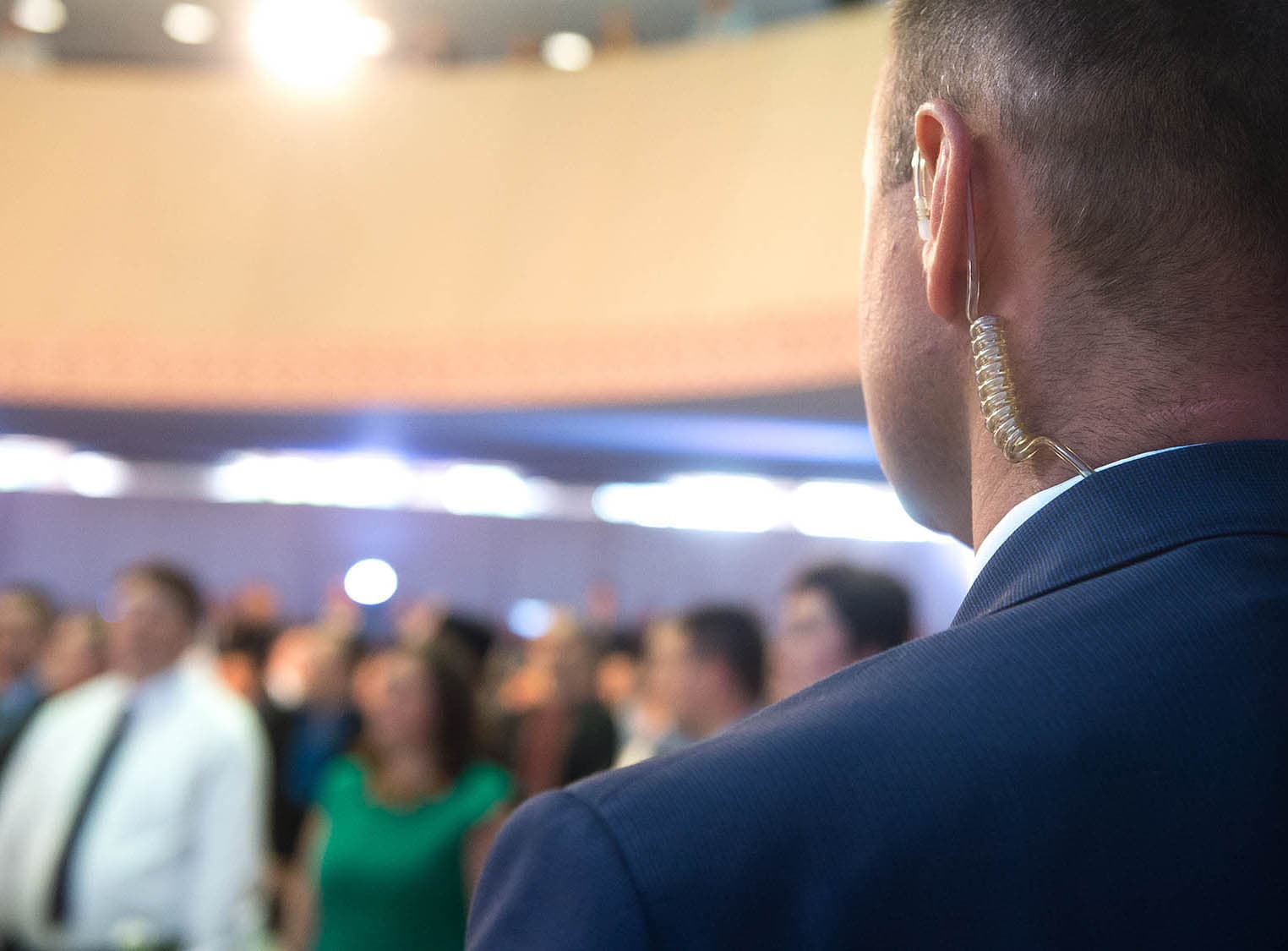 Security professional monitoring a public event